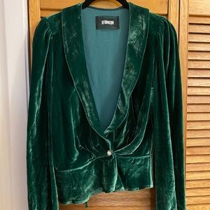 Green velvet wrap blouse